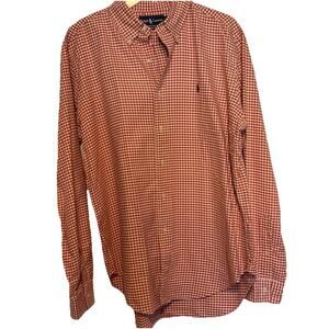 Ralph Lauren Mens Red White Check Logo Buttondown Shirt Long Sleeve Large USA